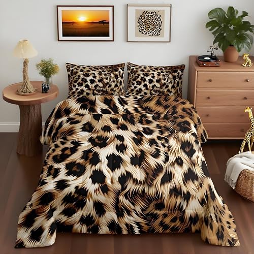 Feelyou Leopard Print Comforter Set - Cheetah Print Bedding Set for Kids - 1 Comforter Set with 2 Pillowcases - Full Size