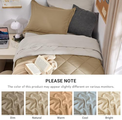 MUXHOMO 5 Pieces Twin XL Comforter Set, Reversible Bed in a Bag Twin XL Size, All Season Bedding Set with Comforter, Flat Sheet, Fitted Sheet, Pillowcases & Shams, Khaki & Linen