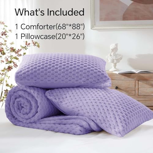 BEDELITE Fluffy Twin/Twin XL Comforter Set, Light Purple Bed Set 2 Pieces