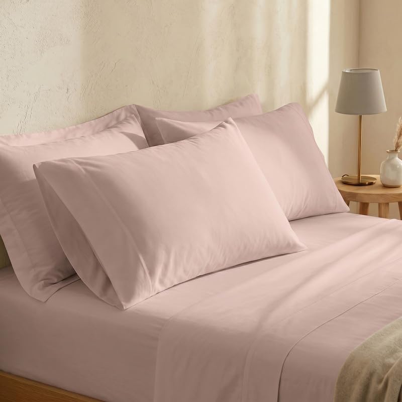 BIOWEAVES 100% Organic Cotton Sheets, 300 Thread Count 3-Piece GOTS Certified Bed Sheet Set Fits Mattress Upto 17" Deep Pocket, Soft & Silky Sateen Weave (Twin, Dusty Rose)