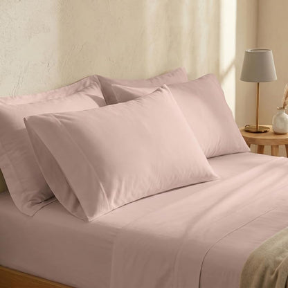 BIOWEAVES 100% Organic Cotton Sheets, 300 Thread Count 3-Piece GOTS Certified Bed Sheet Set Fits Mattress Upto 17" Deep Pocket, Soft & Silky Sateen Weave (Twin, Dusty Rose)