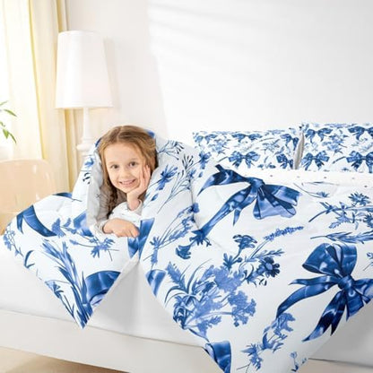 jejeloiu Bow Bedding Set Soft for Boys Girls, Bowknot Comforter Set King Size Bow-tie Duvet Quilt Microfiber Colourful Bowknot Bedroom Decor 3 Pcs with 2 Pillow Cases
