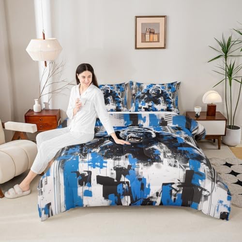 Ape Kids Comforter Set Full Size,Old World Monkey Vintage Jungle Creature Bedding Set,Girls Boys Room Decor,Graffiti Geometric Abstract Artwork Quilt Comforter,Modern Duvet Insert,2 Pillowcases