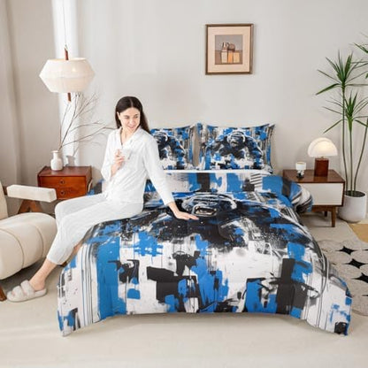 Ape Kids Comforter Set Full Size,Old World Monkey Vintage Jungle Creature Bedding Set,Girls Boys Room Decor,Graffiti Geometric Abstract Artwork Quilt Comforter,Modern Duvet Insert,2 Pillowcases