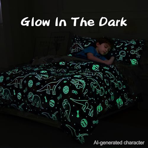 A Nice Night 5pc Glow in The Dark Dinosaur Kids Twin Comforter Sets