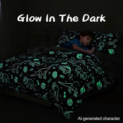 A Nice Night 5pc Glow in The Dark Dinosaur Kids Twin Comforter Sets