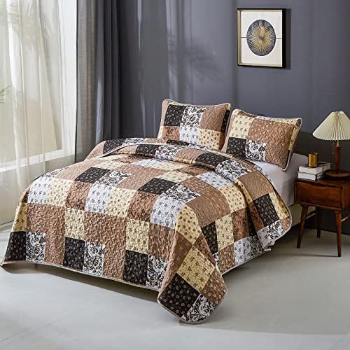 Mybedsoul Brown Quilt California King, Patchwork Floral Bedding Set