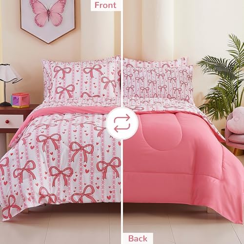 Viviland Kids Full Bedding Sets, Girls Comforter, Bowknot