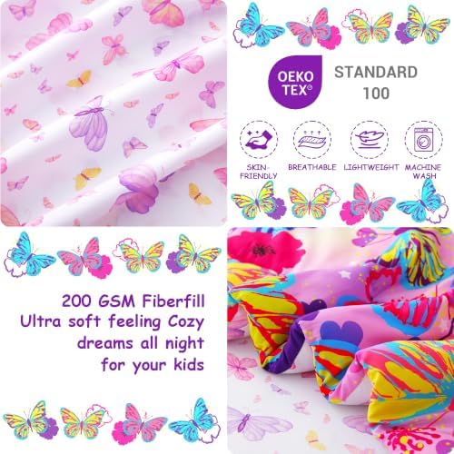 Mooreeke Toddler Bedding Sets for Girls,4 Pieces Butterfly Flowers Printed