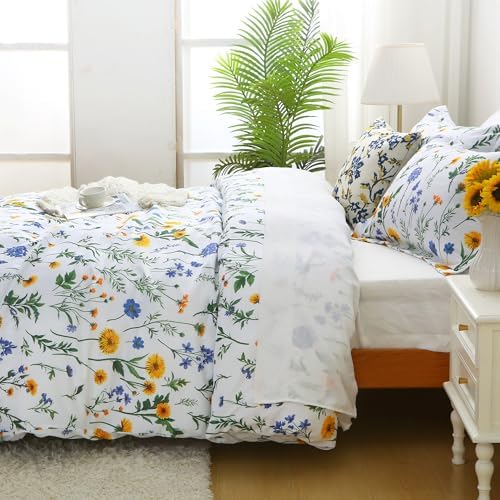 Mooreeke Floral Twin Size Comforter Sets, Dandelion Floral Botanical Patterned Bedding for All Seasons, 2-Piece Vintage Bed in a Bag with Fluffy Quilted Reversible Comforter & Pillow Sham