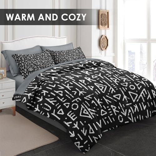 Pamnest Queen Comforter Set with Sheets, 7 Pieces Gothic Viking Bedding
