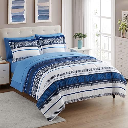 Sweet Home Collection 5 Piece Comforter Set Bag Solid Color All Season Soft Down Alternative Blanket & Luxurious Microfiber Bed Sheets, Mediterranean, Twin