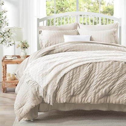 Zzlpp Twin Comforter Set 5 Piece, Beige Bed in a Bag Twin Size Bedding Sets