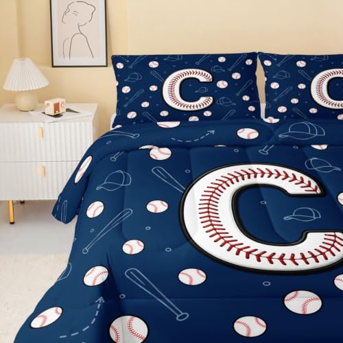 BSNTHO Alphabet Queen Size, Comforter Set Baseball Kids Comforter 3Pcs