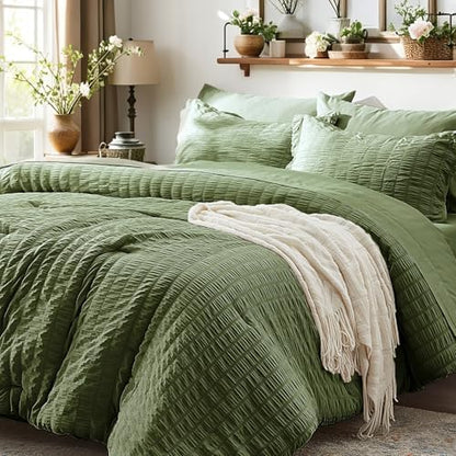 King Size Comforter Set 7 Piece, Olive Green Bed in a Bag King Bedding Sets