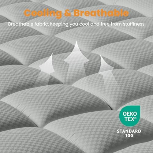 MATBEBY Queen Size Mattress Pad - Cooling Breathable Mattress Topper, Quilted Fitted Mattress Protector, Pillow Top Mattress Cover with 8-21" Deep Pocket, Machine Washable, Light Grey, 60x80 Inches
