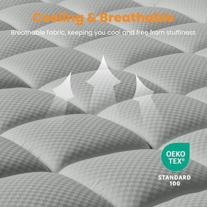 MATBEBY Full Size Mattress Pad - Cooling Breathable Mattress Topper, Quilted Fitted Mattress Protector, Pillow Top Mattress Cover with 8-21" Deep Pocket, Machine Washable, Light Grey, 54x75 Inches