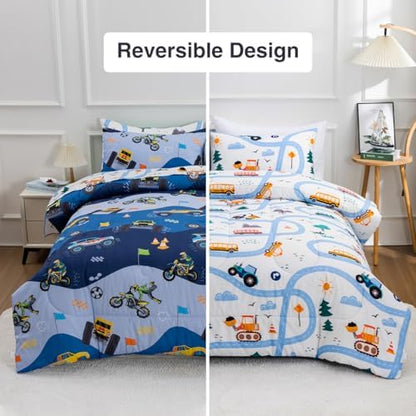 Holawakaka Boy Off-Road Race Truck Twin Comforter Set with Sheets 5 Pieces