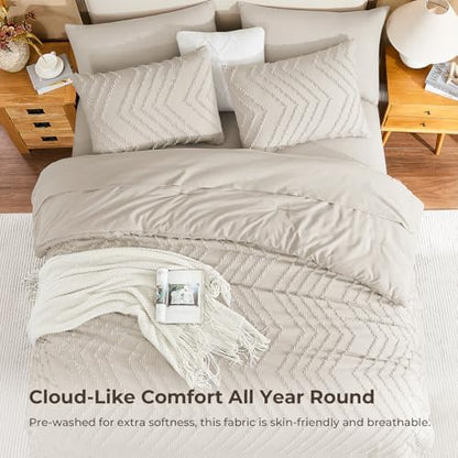Litanika Oatmeal Twin/Twin XL Comforter Set - 5 Pieces Boho Bed in a Bag