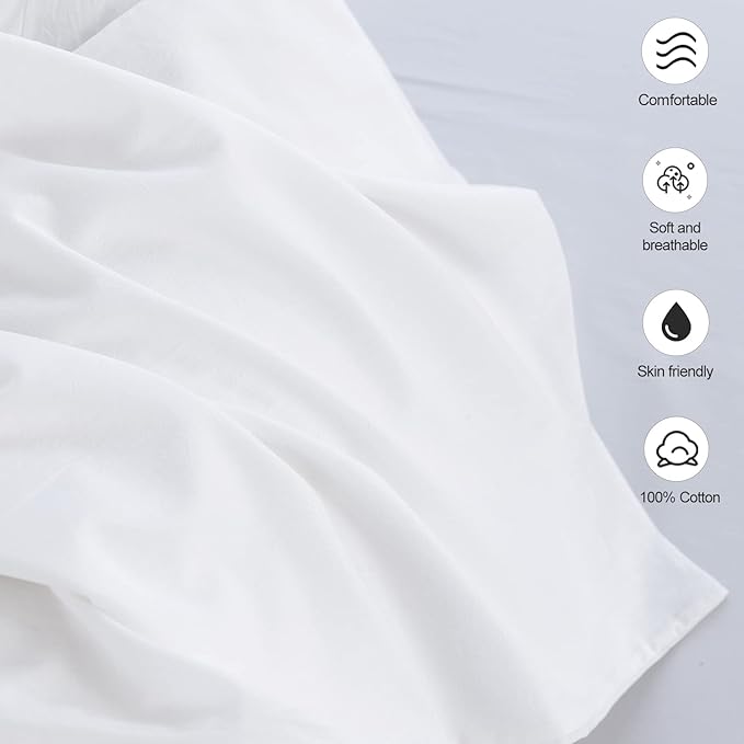 MooMee Bedding Pillowcases Pack of 4 100% Washed Cotton Linen Like Textured Breathable Durable Soft Comfy (Solid Off White, Standard)