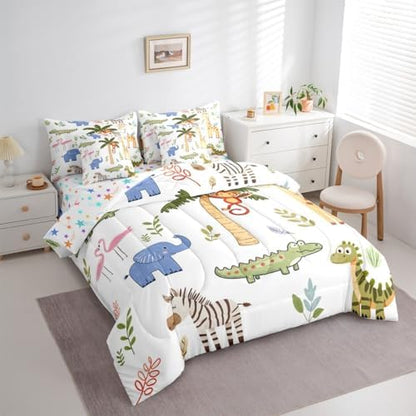 Feelyou Zoo Animals 7 Piece Bedding Set for Kids