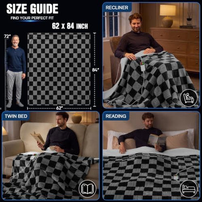 Black Grey Electric Blanket Heated Twin 62"X84", Heating Blanket Twin