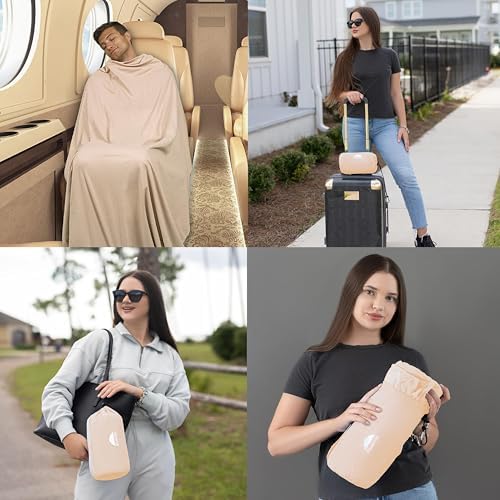BlueHills Ultra Compact Travel Blanket Premium Plane Pillow Airplane Beige