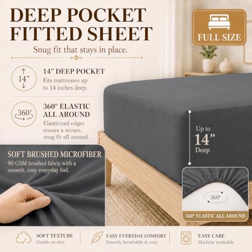 CozyLux Full Size Comforter Sets Dark Grey- 7 Pieces Bed in a Bag