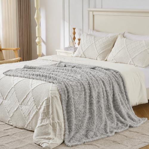 Grey Throw Blanket - Soft & Fluffy Fleece, Cute & Aesthetic, Perfect for Sofa, Couch, Chair, Bed, Living Room & Bedroom, All-Season Use, Plush & Cozy Decorative 50x60 Inch Blanket