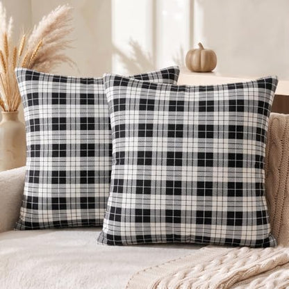 AVOIN colorlife Black White Plaid Decorative Throw Pillow Covers, 18 x 18 Inch Holiday Scottish Tartan Cushion Case Farmhouse Decoration for Sofa Couch Set of 2