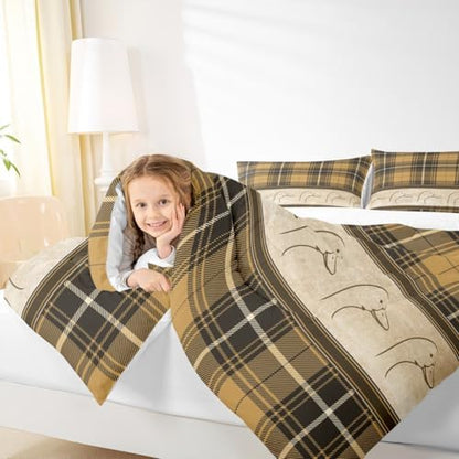 Manfei Ducks Silhouettes Kids Comforter Set Twin Size,Cartoon Animals Cute Bedding Set,Girls Boys Adults Bedroom Decor,Geometric Plaids Splicing Down Comforter,Brown Rustic Duvet Insert,1 Pillowcase