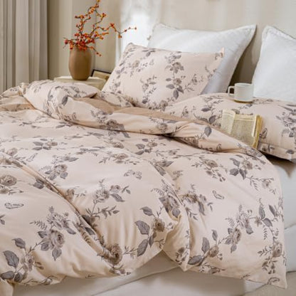 OAITE Queen Duvet Cover Set 3pcs 100% Cotton Vintage Dusty Pink Floral