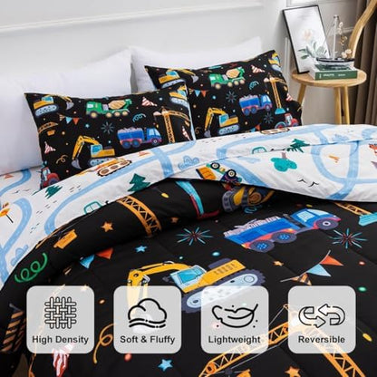 Holawakaka Boys Construction Truck Full Comforter Set with Sheets 5 Pieces