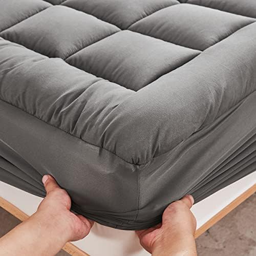 Mattress Pad Cover with Stretches to 18” Deep Pocket Fits Up to 8”-21” Cooling Bed Topper,Soft and Breathable Mattress Protector Cover (Gray, Queen)