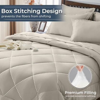HEVUMYI 7-Piece Full Comforter Set, Linen Bed in a Bag