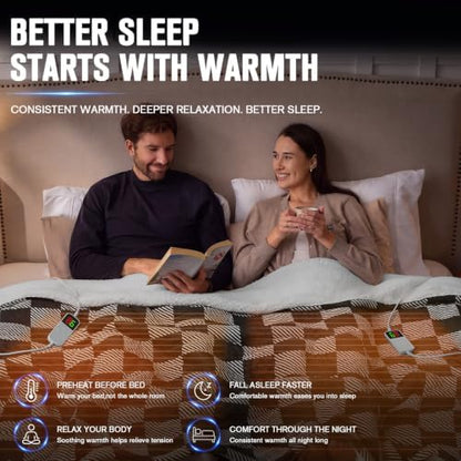 Black Electric Blanket Heated King Size 90"X100" Dual Control, Diagonal