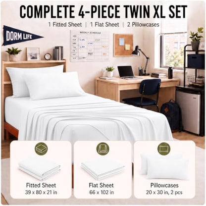 CozyLux Twin XL Sheet Set 4-Piece, 21-Inch Deep Pocket, Soft Brushed Feel