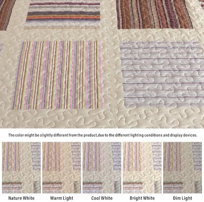 HoneiLife Quilt Sets King Size - 3-Pieces Microfiber Quilts Lightweight Bedspreads Striped Coverlets Rustic Bed Cover King Quilt Bedding Set All Season Quilts