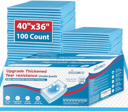 BIGGMED 100 Count Incontinence Bed Pads 40'' x 36'' Tear-Resistant