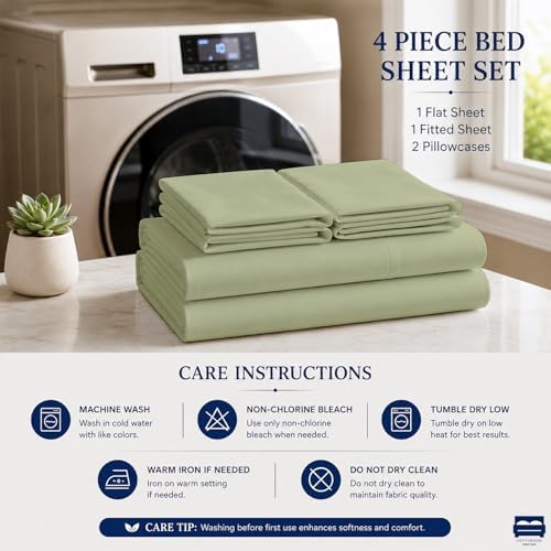 4 Piece Three Quarter Sheets Fits 16" Deep, Egyptian Cotton, Sage