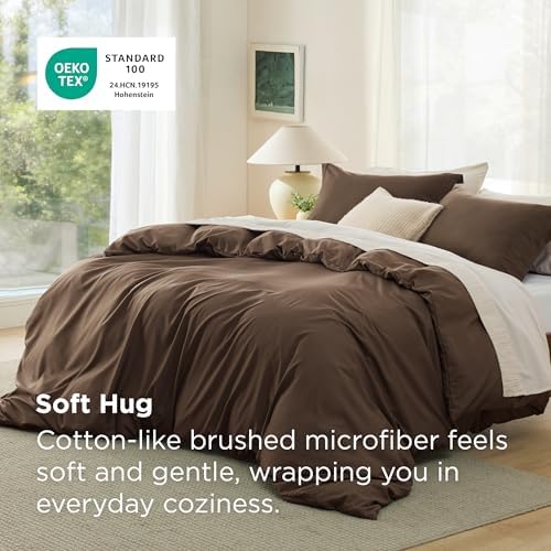 Bedsure Duvet Cover Full Size, 3Pcs Double Brushed Bedding Set, Dark Brown