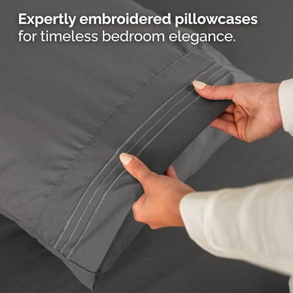 Bulk Case Pack of 10 Sheet Sets - (10) Complete Split King Size Sheet Sets w/ Deep Pockets - Wholesale Bulk Bedding for Hotels, Spas & Airbnbs - Breathable and Wrinkle Free - (Split King, Charcoal)