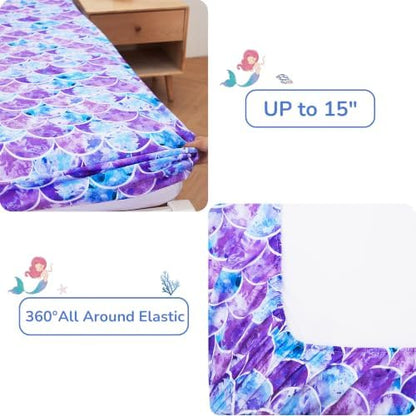 Viviland Kids Bedding Set Twin Size Comforter Sets, Bed in Mermaid Cover Set for Children