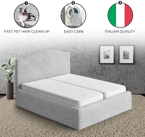 PAULATO BY GA.I.CO. Stretch Headboard and Frame Slipcover – Soft Bi-Elastic 1-Piece Bedframe Cover – Furniture Protector Machine Washable – Light Grey (Full/Queen 55"-71" Wide)