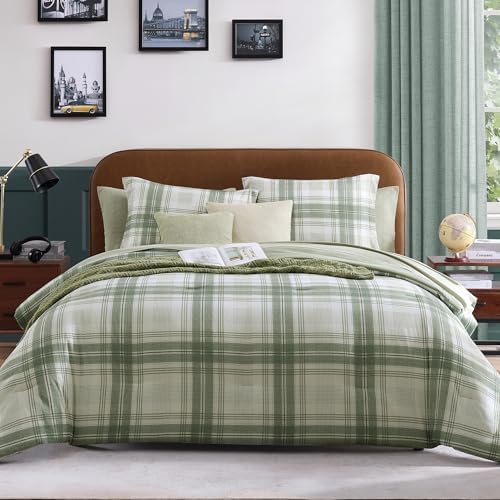 Plaid Twin XL Comforter Set Green 5 Pieces Bed in a Bag for College Dorm