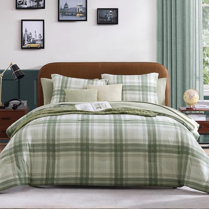 Plaid Twin XL Comforter Set Green 5 Pieces Bed in a Bag for College Dorm