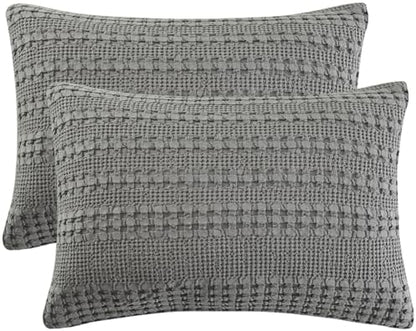 PHF Cotton Waffle Pillow Shams Standard Size 20"x26", Dark Grey, No Insert
