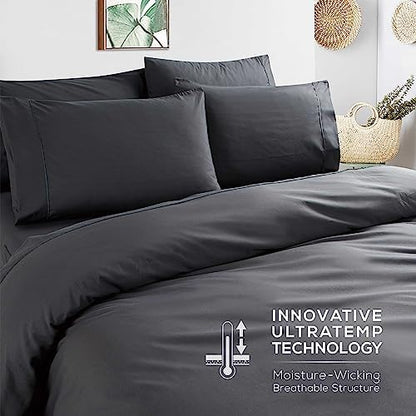 Mueller Ultratemp Bed Sheets Set, Super Soft, 6 Piece California King Sheet Sets, Deep Pocket up to 16", Transfers Heat, Breathes Better, Hypoallergenic, Wrinkle-Resistant, Oeko-TEX, Dark Grey