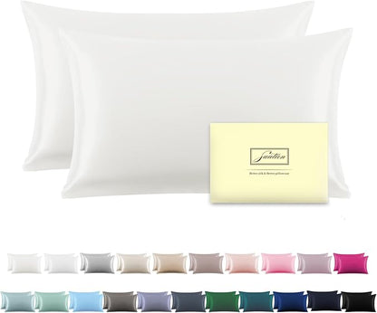 Silk Pillow Cases 2 Pack Soft Breathable and Sliky King Size Pillow Cases Set of 2,Natural Mulberry Silk Pillowcase Set of 2 for Hair and Skin with Hidden Zipper (Ivory,20"X 36",2pcs)