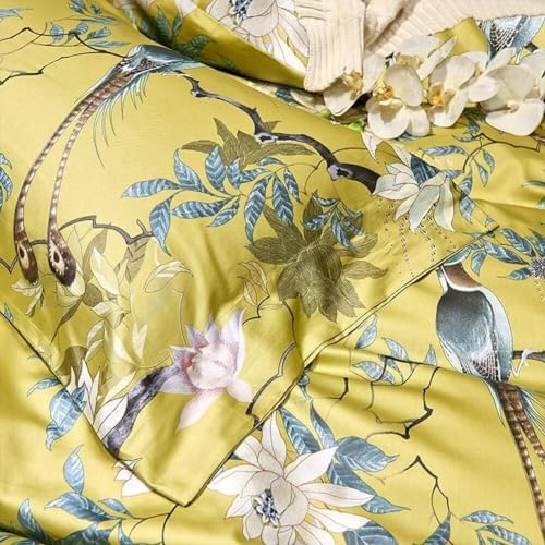 Vintage Style Flower Bird Comforter Set Queen Fluffy Soft Vibrant Color Floral Comforter Set Garden Style Bird Flower Botanical Comforter with 2 Pillowcases Queen Size Bed Comforter for All Seasons